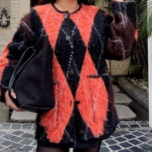 Zara Orange and Black Women's Sweater Jacket.